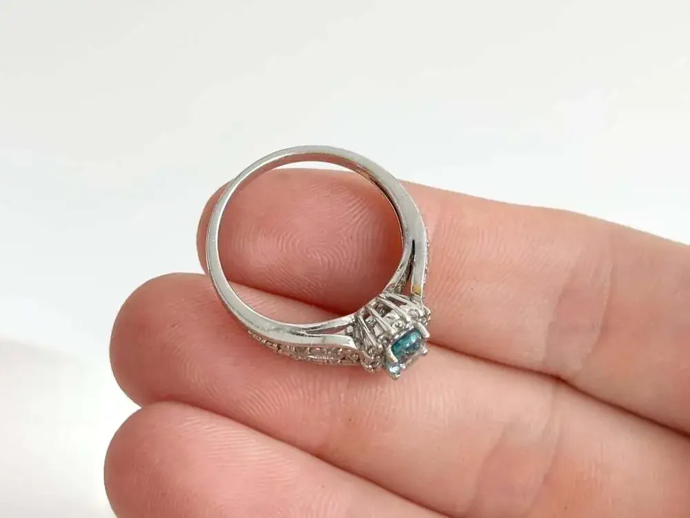 Blue Topaz Halo Style Open Shank Multi Gemstone Sterling Silver 925 Vintage Ring